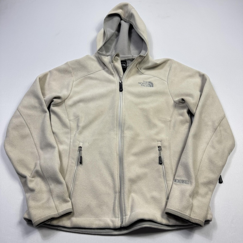 The North Face Jacket Womens Medium‎ Cream WindWall Fleece Hooded Full Zip Coat